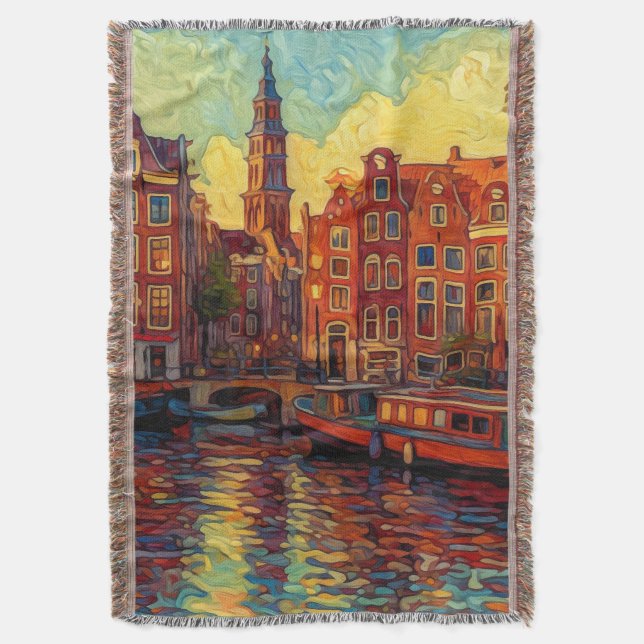 Cobertor Canal Amsterdã guarda estilo van Gogh (Frente Vertical)