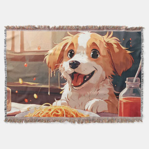 Cobertor Cão comendo espaguete