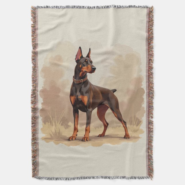 Cobertor Cão Doberman Pinscher Marrom Ferrugem Vermelho (Frente Vertical)