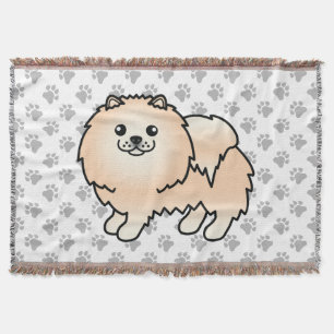 Cobertor Cão e patas de cartoon canino creme Pomeraniano