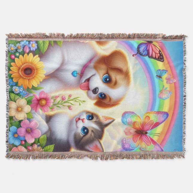 Cobertor Cãozinho/cachimbo/arco-íris de gatinho (Frente)