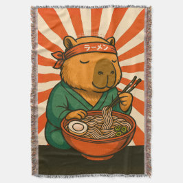 Cobertor Capivara Zen Comendo Ramen com Listras Radiantes