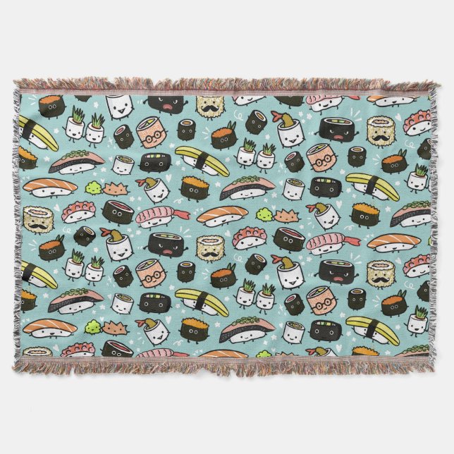 Cobertor Caracteres Sushi Padrão Kawaii Sushi (Frente)