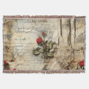 Cobertor Carta de Amor Antiga Caligrafia Floral