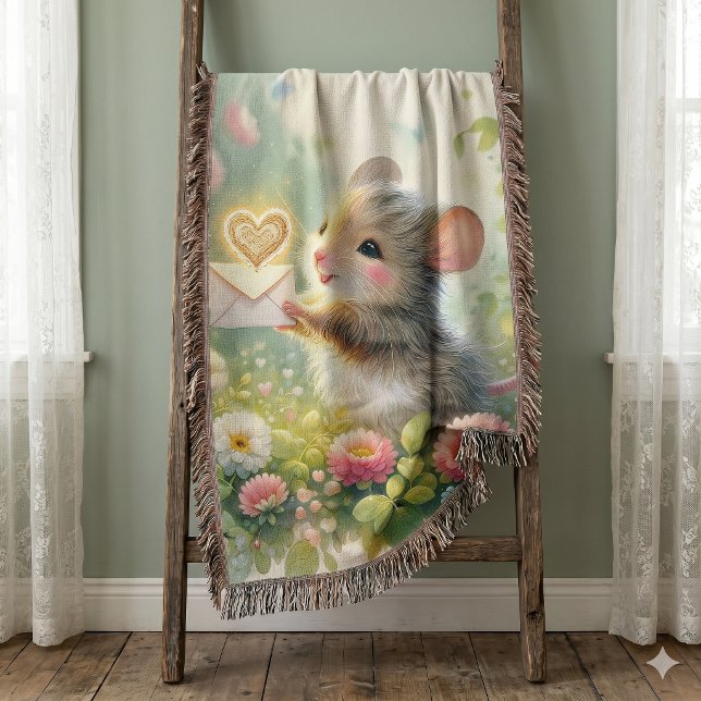 Cobertor Carta de Amor do Rato da Cabana Prado (Cottage Mouse Love Letter Meadow Throw Blanket)