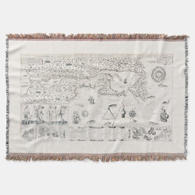 Cobertor Carta Francesa Canadá (Québec) por Champlain 1612 (Frente)