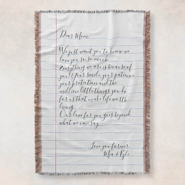 Cobertor Carta Manuscrita Personalizada Mensagem de Amor Mã (Criador carregado)