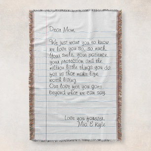 Cobertor Carta Manuscrita Personalizada Mensagem de Amor Mã