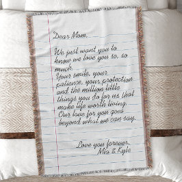 Cobertor Carta Manuscrita Personalizada Mensagem de Amor Mã
