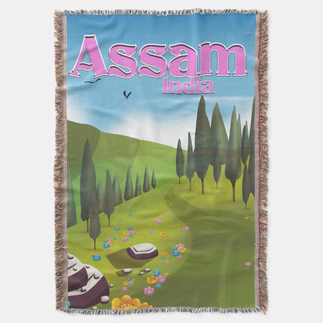 Cobertor Cartaz de viagem da Índia Assam impressão. (Frente Vertical)