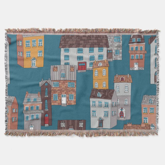 Cobertor Cartoon City Vintage Wallpaper (Frente)