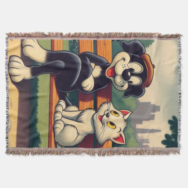 Cobertor Cartoon de gato/cão, bonito, vintado (Frente)