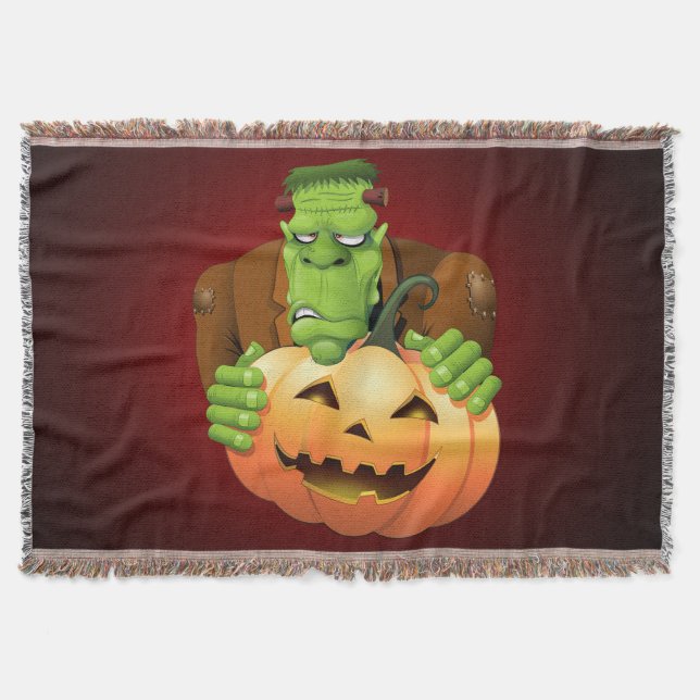 Cobertor Cartoon Frankenstein Monster com Pumpkin (Frente)