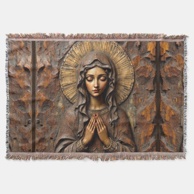 Cobertor Carved Devotion  Wooden Mary (Frente)