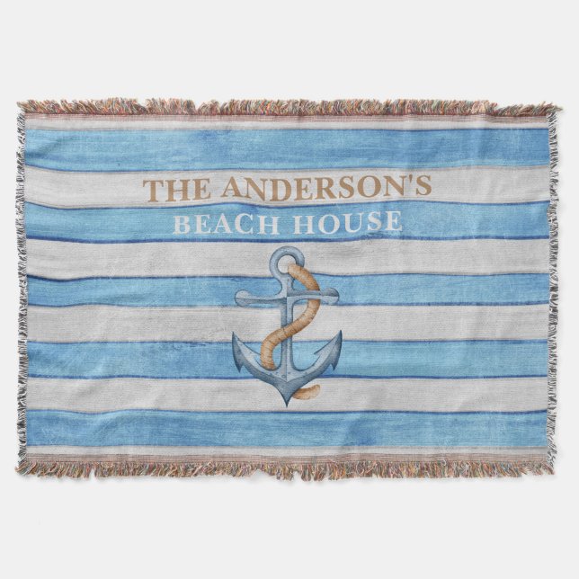 Cobertor Casa de Praia da Família Stripes Náuticas de Madei (Frente)