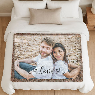 Cobertor Casal Amor Moderno Aniversário Foto Tecida