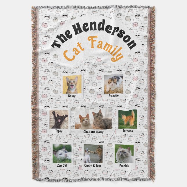 Cobertor Cat Family Photo Collage – Cartoon Cat Pattern (Frente Vertical)