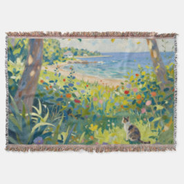 Cobertor Cat Flowers And Sea