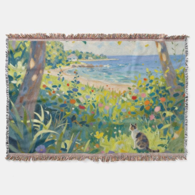 Cobertor Cat Flowers And Sea (Frente)