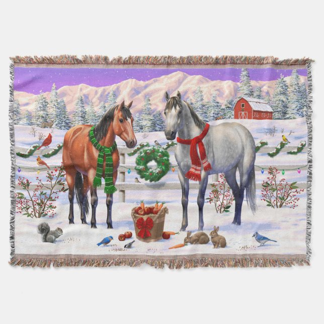 Cobertor Cavalos de Natal na Neve (Frente)