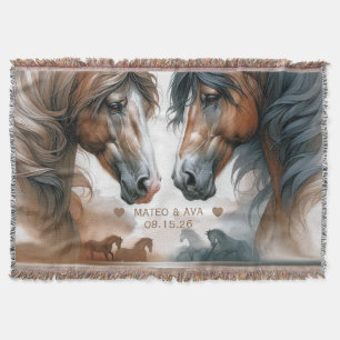 Cobertor Cavalos Especiais Casal de Noivos Marrom