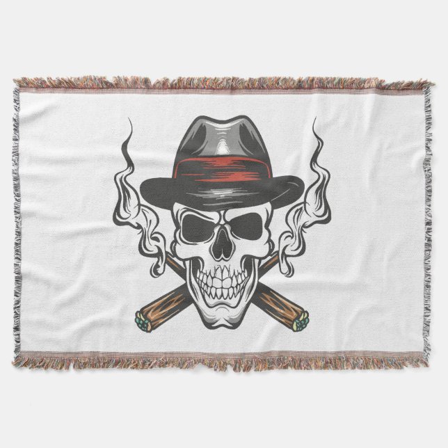 Cobertor Caveira de gângster com chapéu fedora (Frente)