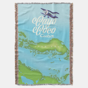 Cobertor Cayo Coco Cuba vintage map.