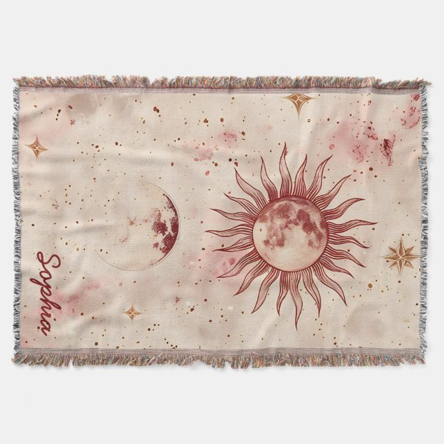 Cobertor Celestial Burgundy e Nome Personalizado Dourado (Frente)