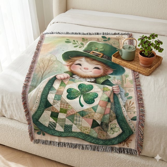 Cobertor Cena de Colcha Xadrez com Duende da Casa de Campo (Cottage Leprechaun Patchwork Quilt Scene Throw Blanket)
