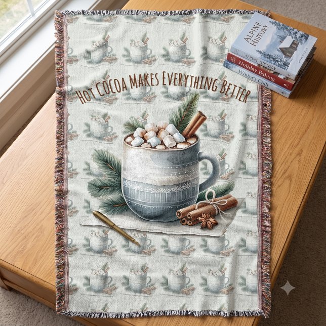 Cobertor Cena de Marshmallow de Cacau de Inverno Aconchegan (Cozy Winter Cocoa Marshmallow Scene Throw Blanket)