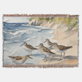 Cobertor Cena de Praia em Aquarela Maçaricos Aves Marinhas