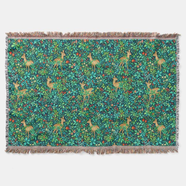 Cobertor Cervo da Floresta Inspirado em William Morris (Frente)