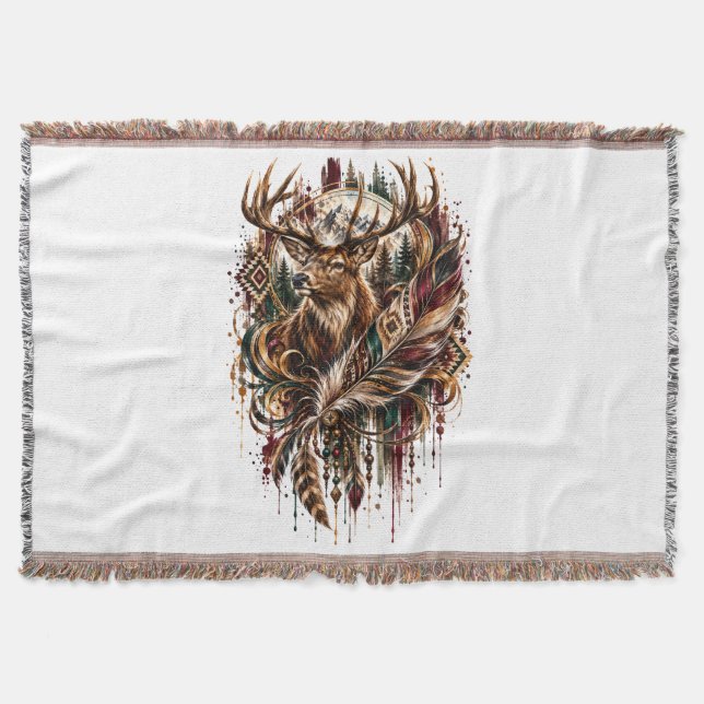 Cobertor Cervo Tribal Boho, Sonhando com Cervo (Frente)