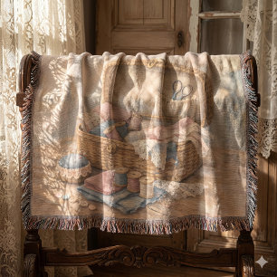 Cobertor Cesto de Costura Antigo Pastel Cottagecore