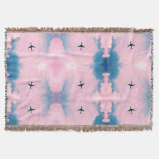 Cobertor Céu Azul Rosa Avião Padrão Viagem Estética