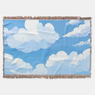 Cobertor Céu Cheio de Nuvens   Pintura de Céu Azul em Aquar