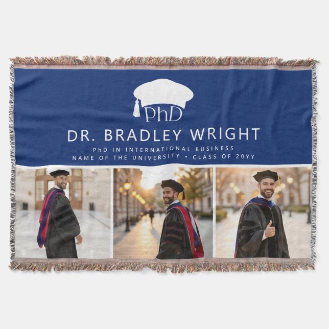 Cobertor Chapéu de Graduação de Doutorado Personalizado PhD (Frente)