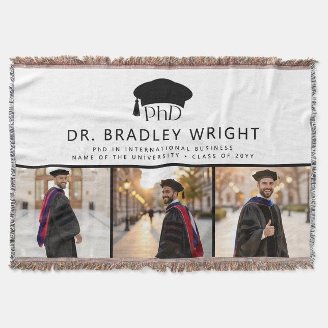 Cobertor Chapéu de Graduação Personalizado de Doutorado PhD (Frente)