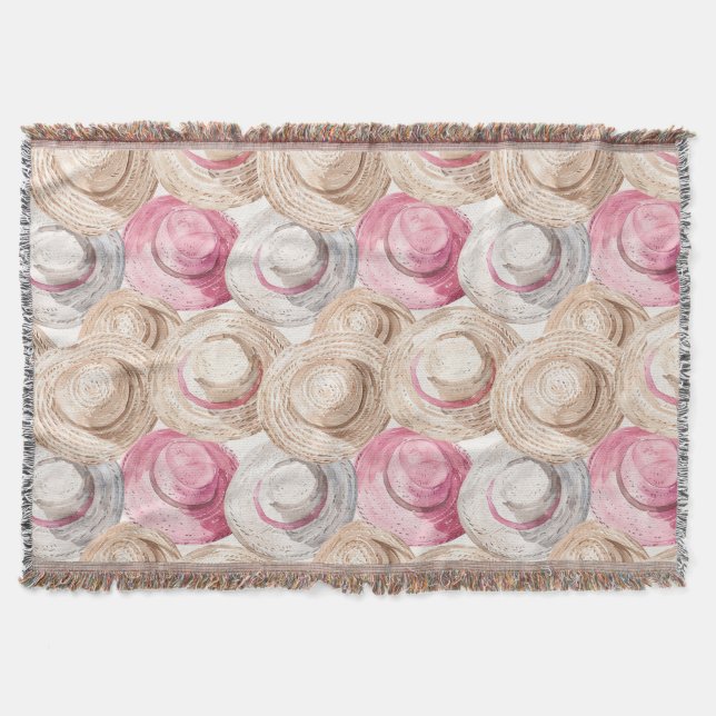 Cobertor Chapéus de Palha Rosa Creme Branco (Frente)