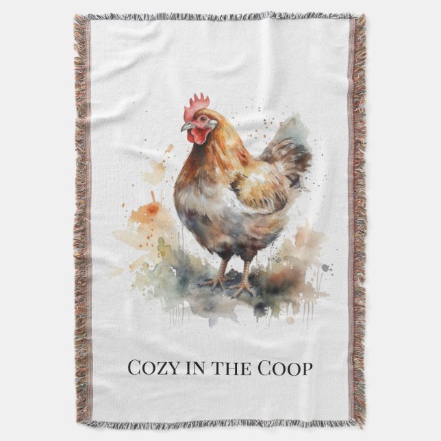 Cobertor Charm: Watercolor Chicken Art (Frente Vertical)