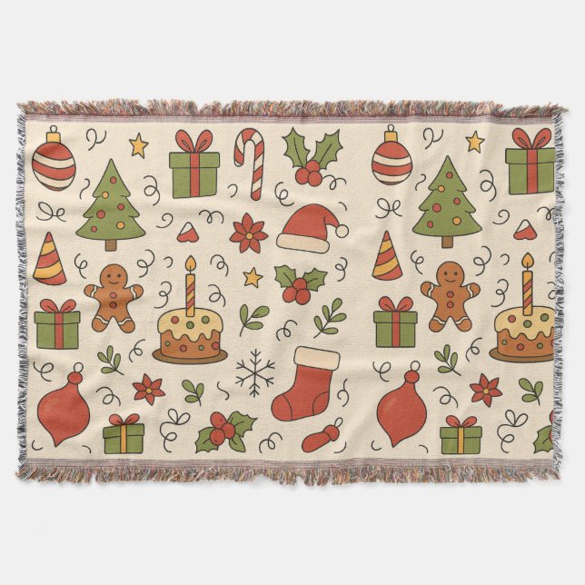 Cobertor Cheerful Christmas Doodle Pattern (Frente)