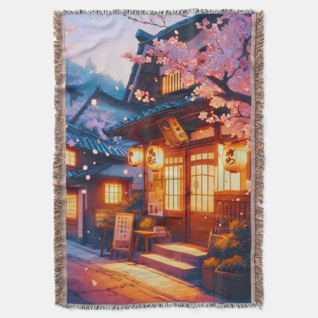 Cobertor Cherry Blossom Night in Old Japan (Frente Vertical)
