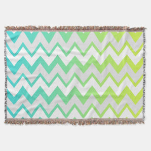 Cobertor Chevron verde limão teal aqua ombre elegante