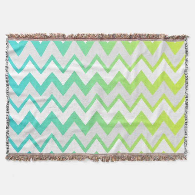 Cobertor Chevron verde limão teal aqua ombre elegante (Frente)