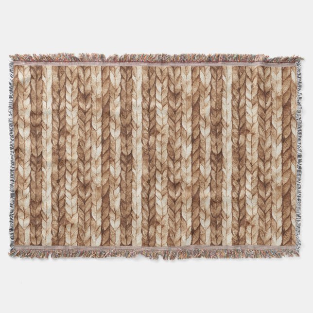 Cobertor Chic Brown Cream Faux Stripes Tecidas (Frente)