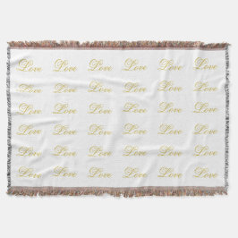 Cobertor Chic Gold Script Amor Branco Caligrafia Casamento