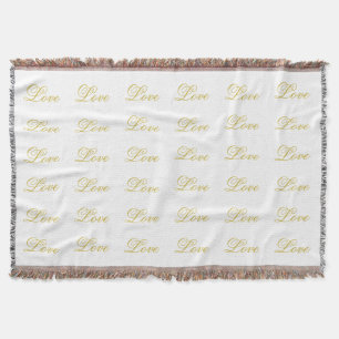 Cobertor Chic Gold Script Amor Branco Caligrafia Casamento