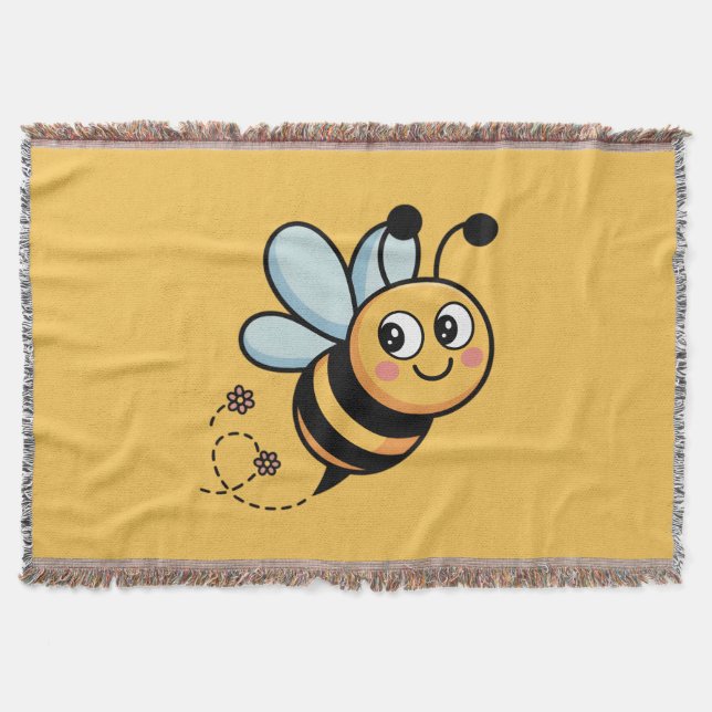 Cobertor Child-Friendly Bee Mascot with Dotted Trail (Frente)