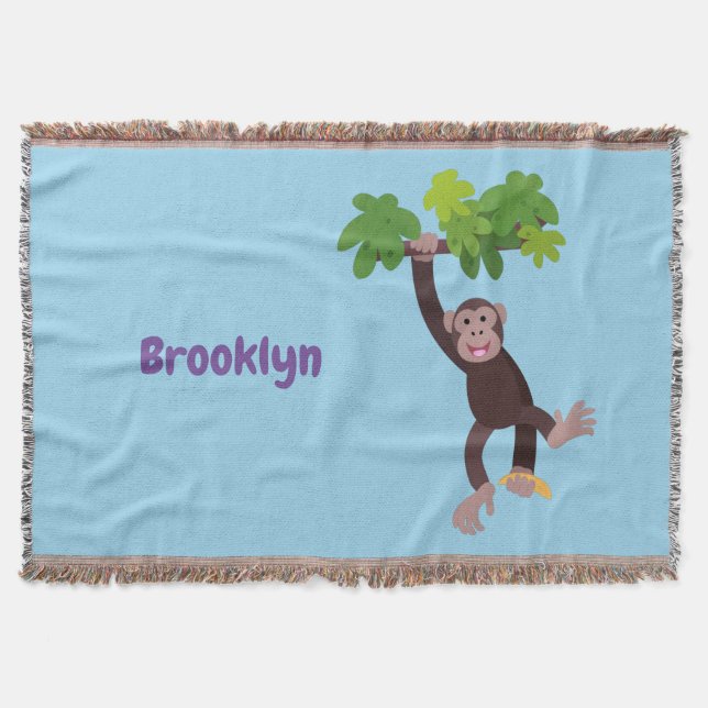 Cobertor Chimpanzé bonito na selva pendurada em desenho ani (Frente)