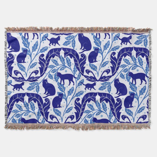 Cobertor Chinoiserie azul escura preto-cego (Frente)
